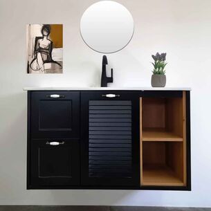 ארון אמבטיה תלוי לפי מידה רוחב וצבע לפי בחירתך עם כיור משטח חרס שקוע דגם פולי