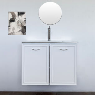 ארון אמבטיה תלוי לפי מידה רוחב עומק וצבע לפי בחירתך עם כיור משטח חרס שקוע דגם לוני