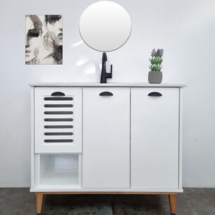 ארון אמבטיה עומד לפי מידה רוחב עומק וצבע לפי בחירתך עם כיור משטח חרס שקוע דגם טורנאי