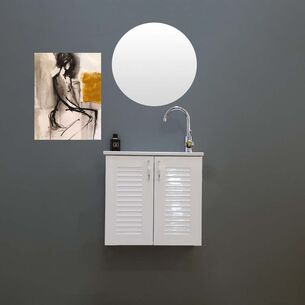 ארון אמבטיה תלוי לפי מידה רוחב עומק וצבע לפי בחירתך עם כיור משטח חרס שקוע דגם סול