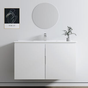 ארון אמבטיה תלוי רוחב 60, 80, 100 ס"מ בעומק 46 ס"מ צבע לבן או שחור מט לבחירתך עם כיור משטח חרס שקוע דגם יהלום W