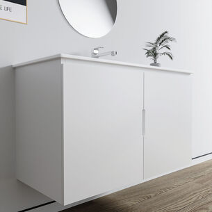 ארון אמבטיה תלוי רוחב 60, 80, 100 ס"מ בעומק 46 ס"מ צבע לבן או שחור מט לבחירתך עם כיור משטח חרס שקוע דגם יהלום W