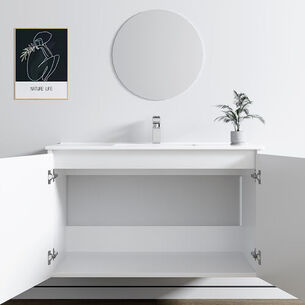 ארון אמבטיה תלוי רוחב 60, 80, 100 ס"מ בעומק 46 ס"מ צבע לבן או שחור מט לבחירתך עם כיור משטח חרס שקוע דגם יהלום W