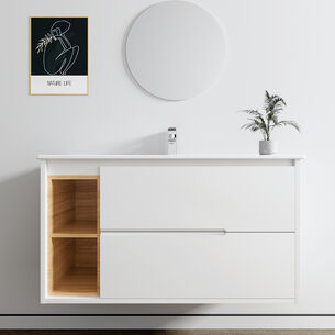 ארון אמבטיה תלוי רוחב 100 ס"מ בעומק 46 ס"מ צבע לבן מט עם כיור משטח חרס שקוע דגם וירונה W