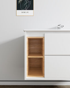 ארון אמבטיה תלוי רוחב 100 ס"מ בעומק 46 ס"מ צבע לבן מט עם כיור משטח חרס שקוע דגם וירונה W