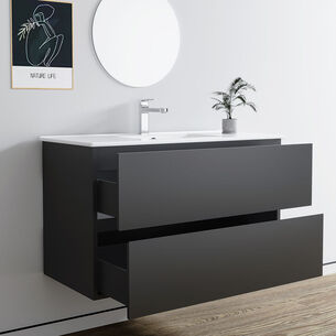 ארון אמבטיה תלוי לפי מידה רוחב עומק וצבע לפי בחירתך עם כיור משטח חרס שקוע דגם פניקס B