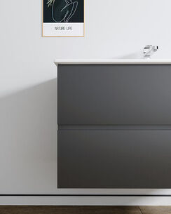 ארון אמבטיה תלוי לפי מידה רוחב עומק וצבע לפי בחירתך עם כיור משטח חרס שקוע דגם פניקס B