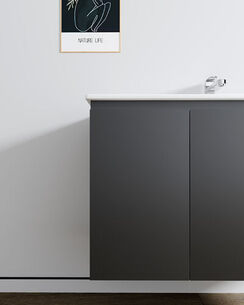 ארון אמבטיה תלוי לפי מידה רוחב עומק וצבע לפי בחירתך עם כיור משטח חרס שקוע דגם דובר B