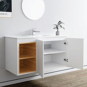 ארון אמבטיה תלוי לפי מידה רוחב עומק וצבע לפי בחירתך עם כיור משטח חרס שקוע דגם רותין W