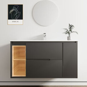 ארון אמבטיה תלוי לפי מידה רוחב עומק וצבע לפי בחירתך עם כיור משטח חרס שקוע דגם סיגמא B