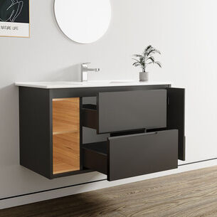 ארון אמבטיה תלוי לפי מידה רוחב עומק וצבע לפי בחירתך עם כיור משטח חרס שקוע דגם סיגמא B