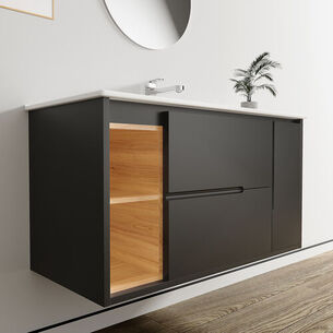 ארון אמבטיה תלוי לפי מידה רוחב עומק וצבע לפי בחירתך עם כיור משטח חרס שקוע דגם סיגמא B