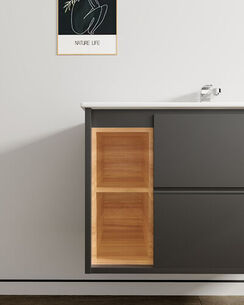 ארון אמבטיה תלוי לפי מידה רוחב עומק וצבע לפי בחירתך עם כיור משטח חרס שקוע דגם סיגמא B