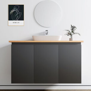 ארון אמבטיה תלוי לפי מידה רוחב עומק וצבע לפי בחירתך עם משטח עץ מלא להנחת כיור מונח דגם סופיה B