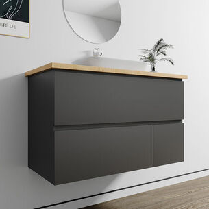 ארון אמבטיה תלוי לפי מידה רוחב עומק וצבע לפי בחירתך עם משטח עץ מלא להנחת כיור מונח דגם סוהו B