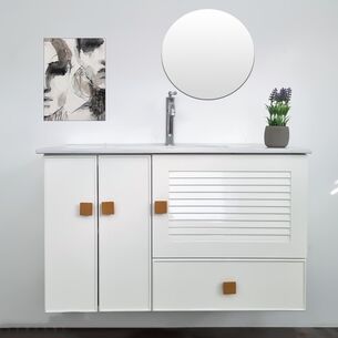 ארון אמבטיה תלוי לפי מידה רוחב וצבע לפי בחירתך עם כיור משטח חרס שקוע דגם מייסן