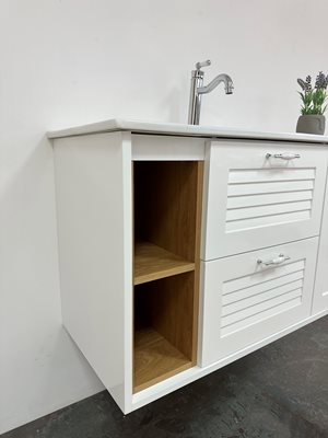 ארון אמבטיה תלוי לפי מידה רוחב וצבע לפי בחירתך עם כיור משטח חרס שקוע דגם ג'ורג'