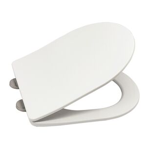 מושב אסלה UF קשיח מעוגל "KZW" לבן מבריק עומק 43 ס"מ רוחב 36 ס"מ טריקה שקטה נשלף מתאים לאסלות תלויות שלנו (קייב, קנדה, פוג'ה וליסבון) או במקום מושב ישן באותה מידה