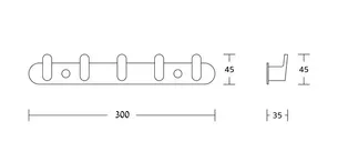 קולב Brass אל חלד מגיע עם 5 ווים לתליה של בגדים, מגבות וכו' צבע ניקל מבריק דגם 1205C