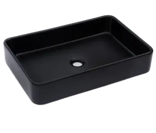 כיור רחצה מונח חרס מלבני רוחב 60 ס"מ ועומק 35 ס"מ צבע שחור מט דגם רייטי