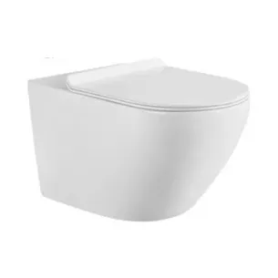 אסלה תלויה מעוגלת אורך 48 ס"מ לבן מבריק שטיפת רימליס כוללת מושב קשיח טריקה שקטה נשלף דגם לוס