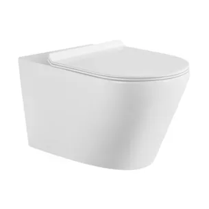 אסלה תלויה מעוגלת אורך 48 ס"מ לבן מט שטיפת רימליס כוללת מושב קשיח טריקה שקטה נשלף דגם מארי