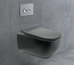 אסלה תלויה מלבנית אורך 49.5 ס"מ שחור מט שטיפת רימליס כוללת מושב קשיח טריקה שקטה נשלף דגם ילאן