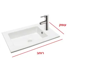 כיור משטח אינטגרלי חרס לבן מבריק רוחב 46 ס"מ ועומק 23 ס"מ דגם לאס 46*23