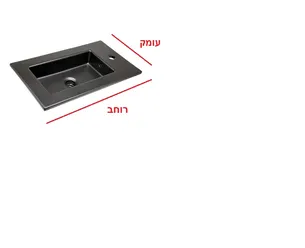 כיור משטח אינטגרלי חרס שחור מט רוחב 56 ס"מ ועומק 33 ס"מ דגם אליו 56*33