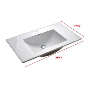 כיור משטח אינטגרלי חרס לבן מבריק רוחב 81 ס"מ ועומק 46 ס"מ דגם מלוס 81*46