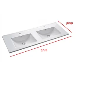 כיור משטח אינטגרלי חרס כפול לבן מבריק רוחב 121 ס"מ ועומק 46 ס"מ דגם רן 121*46