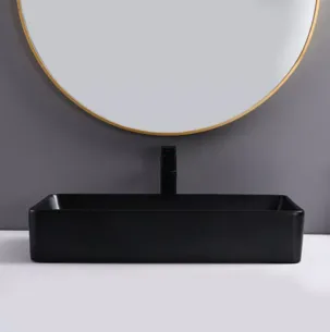 כיור רחצה מונח חרס מלבני רוחב 50 ס"מ ועומק 35 ס"מ צבע שחור מט דגם אלדיה