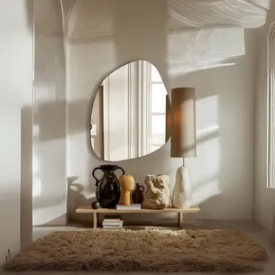 מראה מרחפת לתליה בצורה אמורפית ללא מסגרת רוחב 80 ס"מ גובה 85 ס"מ דגם M-15