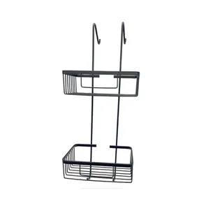 רשת ישרה כפולה לבקבוקי שמפו לתליה על מקלחון עשויה מחומר נירוסטה אל חלד צבע שחור מט דגם 8644MB