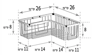 רשת פינתית לבקבוקי שמפו במקלחת לתליה על קיר עשויה מחומר נירוסטה אל חלד צבע ניקל מבריק דגם 2644CH