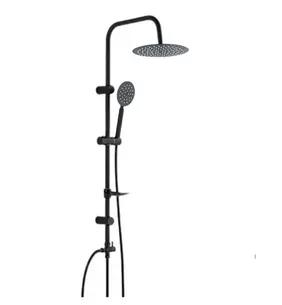 מוט פינוק נירוסטה אל חלד עם ראש מעוגל 20 ס"מ ומזלף צבע שחור מט מתכוונן לחורים קיימים במקלחת דגם 6659B