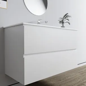 ארון אמבטיה תלוי לפי מידה רוחב עומק וצבע לפי בחירתך עם כיור משטח חרס שקוע דגם פניקס B