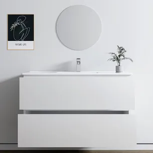 ארון אמבטיה תלוי לפי מידה רוחב עומק וצבע לפי בחירתך עם כיור משטח חרס שקוע דגם פניקס B