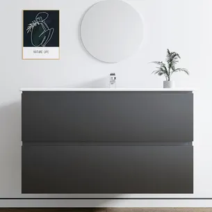 ארון אמבטיה תלוי רוחב 60, 80, 100 ס"מ בעומק 46 ס"מ צבע לבן או שחור מט לבחירתך עם כיור משטח חרס שקוע דגם פניקס W