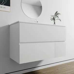 ארון אמבטיה תלוי רוחב 60, 80 ס"מ בעומק 46 ס"מ צבע לבן מט לבחירתך עם כיור משטח חרס שקוע דגם ג'ורג'יה W