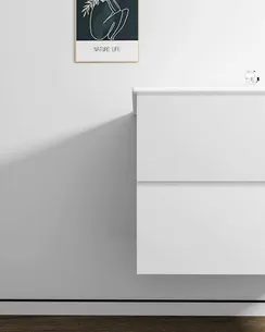 ארון אמבטיה תלוי רוחב 60, 80 ס"מ בעומק 46 ס"מ צבע לבן מט לבחירתך עם כיור משטח חרס שקוע דגם ג'ורג'יה W