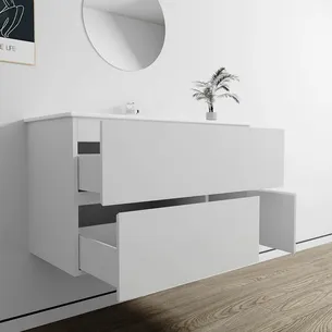 ארון אמבטיה תלוי לפי מידה רוחב עומק וצבע לפי בחירתך עם כיור משטח חרס שקוע דגם ג'ורג'יה B