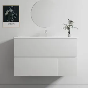 ארון אמבטיה תלוי לפי מידה רוחב עומק וצבע לפי בחירתך עם כיור משטח חרס שקוע דגם ג'ורג'יה B