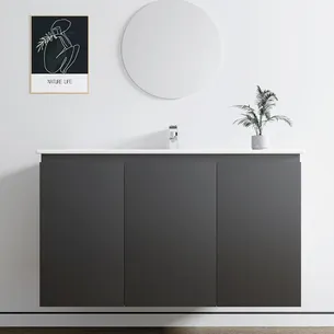 ארון אמבטיה תלוי רוחב 80, 100 ס"מ בעומק 46 ס"מ צבע לבן או שחור מט לבחירתך עם כיור משטח חרס שקוע דגם דובר W