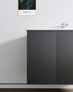 ארון אמבטיה תלוי רוחב 80, 100 ס"מ בעומק 46 ס"מ צבע לבן או שחור מט לבחירתך עם כיור משטח חרס שקוע דגם דובר W