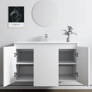 ארון אמבטיה תלוי לפי מידה רוחב עומק וצבע לפי בחירתך עם כיור משטח חרס שקוע דגם דובר B