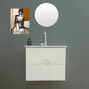 ארון אמבטיה תלוי לפי מידה רוחב עומק וצבע לפי בחירתך עם כיור משטח חרס שקוע דגם בריסל B