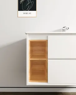 ארון אמבטיה תלוי לפי מידה רוחב עומק וצבע לפי בחירתך עם כיור משטח חרס שקוע דגם סיגמא B