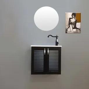 ארון אמבטיה תלוי לפי מידה רוחב עומק וצבע לפי בחירתך עם כיור משטח חרס שקוע דגם סול