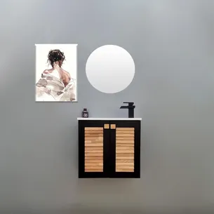 ארון אמבטיה תלוי לפי מידה רוחב עומק וצבע לפי בחירתך עם כיור משטח חרס שקוע דגם סטיבן W